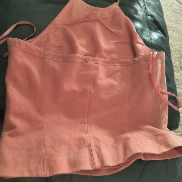 Worth Pink 💯 Leather Halter Vintage Top Sz 4 $285 Retail Full Lining - Picture 3 of 8